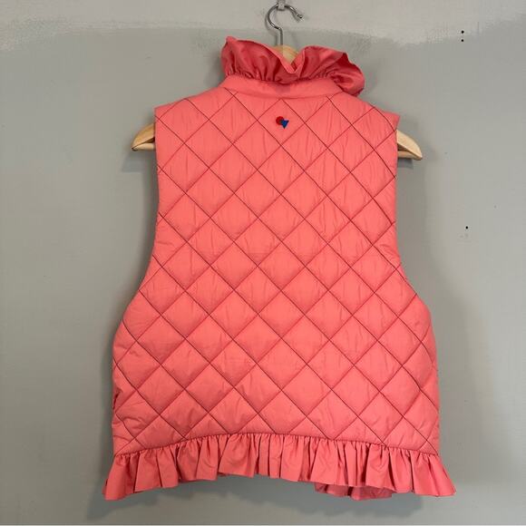 Clare V. Coral Pink Quilted Puffer Vest M/L Ruffle - Picture 3 of 8